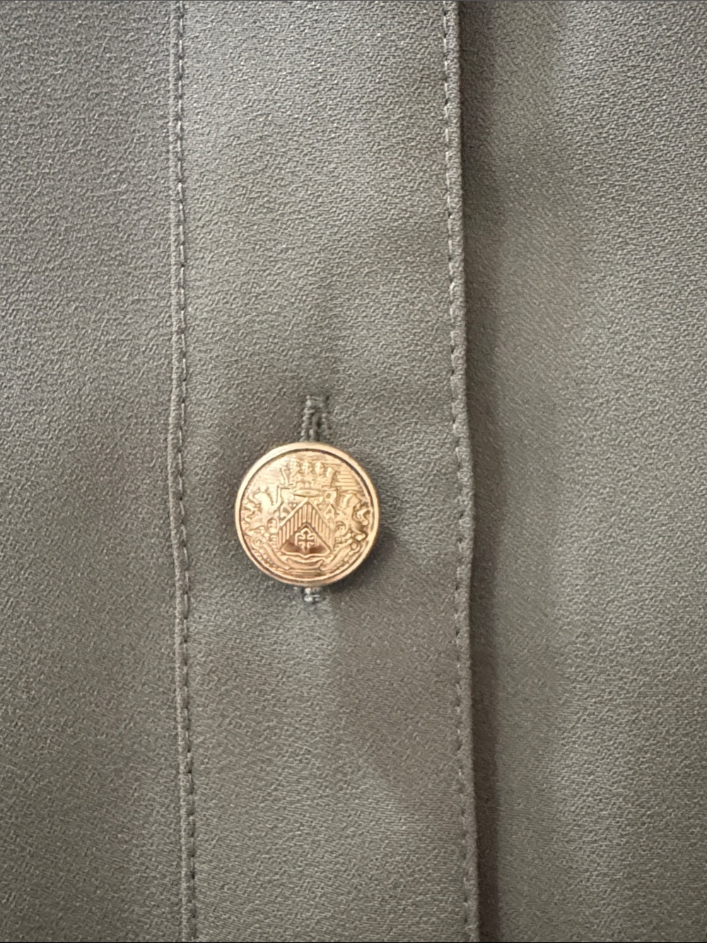 Express Olive Green Tie-Neck Blouse with Gold Buttons - Picture 3 of 5